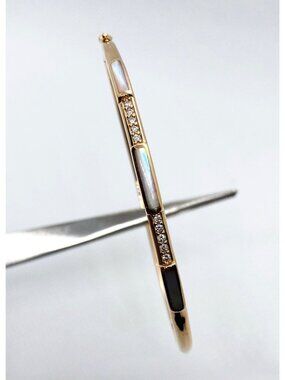 Kabana 14K Rose Gold Abalone Diamond 6.75" Bangle Bracelet